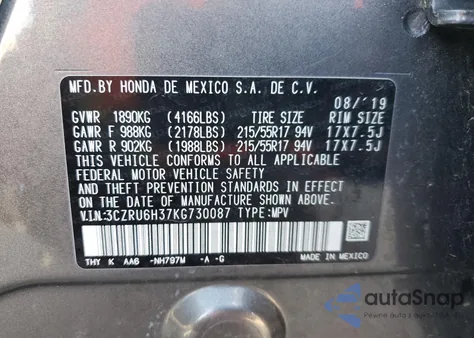 2019 Honda Hr-V Lx from USA, damaged, VIN 3CZRU6H37KG730087